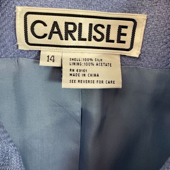 Carlisle Blazer Silk Collar Hidden Zip Snap Front Blue Vintage Shoulder Pads 14 - Picture 3 of 10